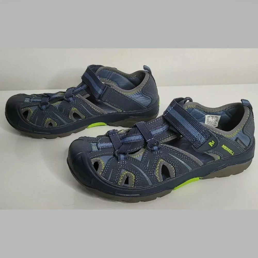 MERRELL Youth Boys Kids Hiking Waterproof Water Shoes Sandals 4 Blue Hydro Green